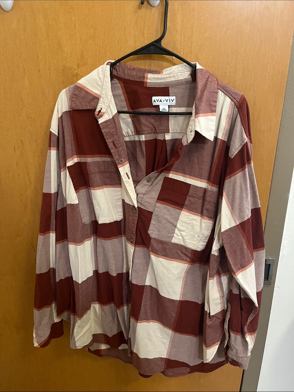Ava & Viv  Red & Cream Plaid Button-Up Shirt